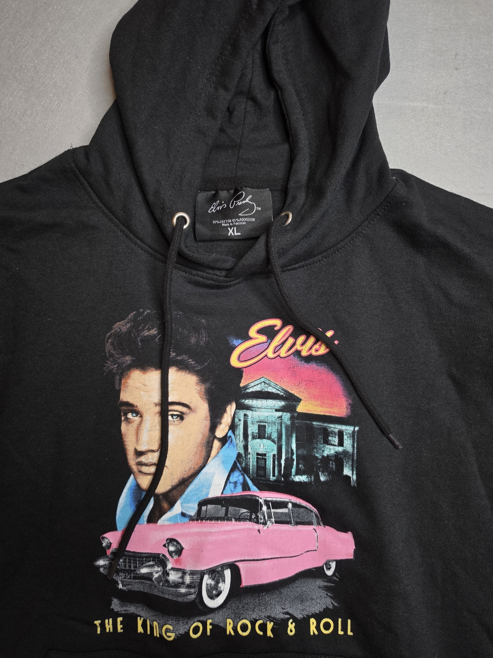 Elvis Presley Black Graphic Hoodie - 'The King of Rock & Roll' XL